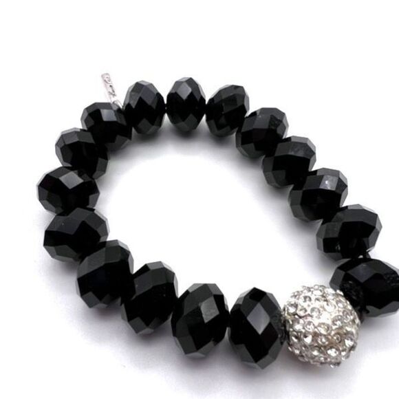 Kenneth Cole NY Black Stretch Bracelet Pave rhinestones stretch beaded - Picture 2 of 5